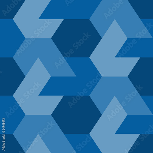 Contemporary geometric pattern. Puzzle ornament. Repeated interlocking figures. Modern mosaic background. Seamless surface abstract design. Geo wallpaper. Digital paper, textile print. Vector art