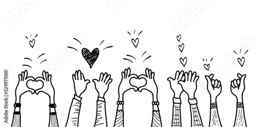 doodle hands up,Hands clapping with love. applause gestures. congratulation business. vector illustration photo