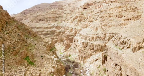 Drone inside the valley next to the road between Jericho and Jerusalem.