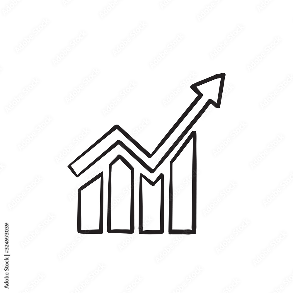 hand drawn Growing bar graph icon in black on a white background. doodle style Vector illustration hand drawn Growing bar graph icon in black on a white background. doodle style Vector illustration