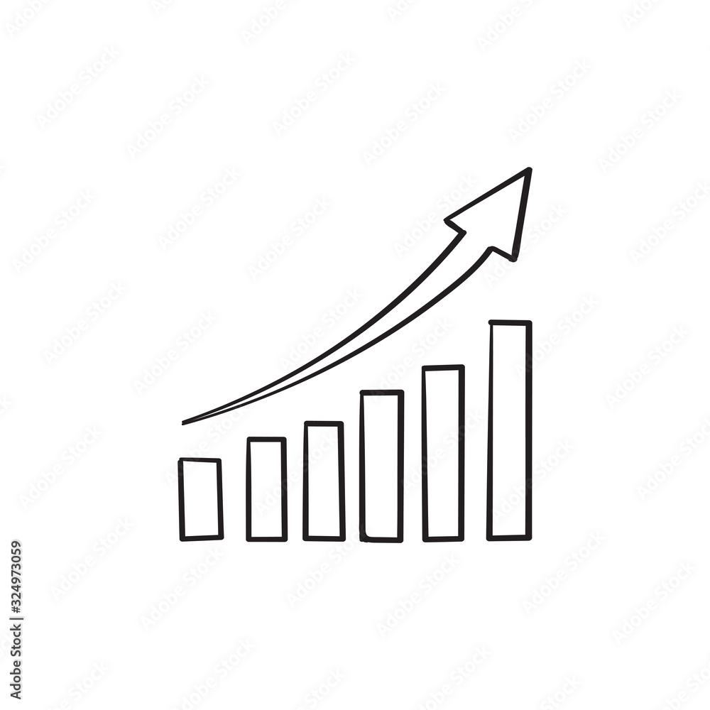 hand drawn Growing bar graph icon in black on a white background. doodle style Vector illustration hand drawn Growing bar graph icon in black on a white background. doodle style Vector illustration