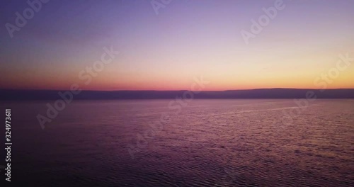Drone over the Sea of Galilee at sunrise.