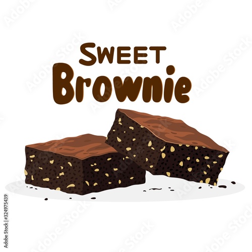 vector chocolate brownies isolated on white background. two brownie cake pieces as homemade dessert food illustration