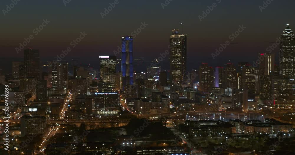Atlanta Aerial v522 Downtown cityscape at night panning from north to south looking west - February 2019 Atlanta Aerial v522 Downtown cityscape at night panning from north to south looking west - February 2019