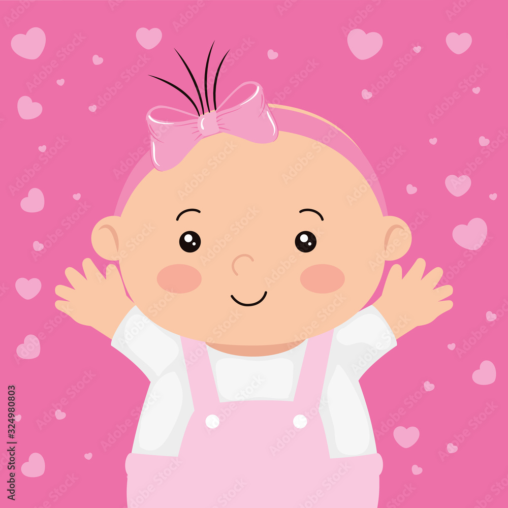 cute little baby girl with hearts decoration vector illustration design