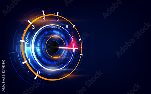 Speed motion background with fast speedometer car. Racing velocity background.