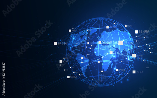  AI technology, Global communication network concept.