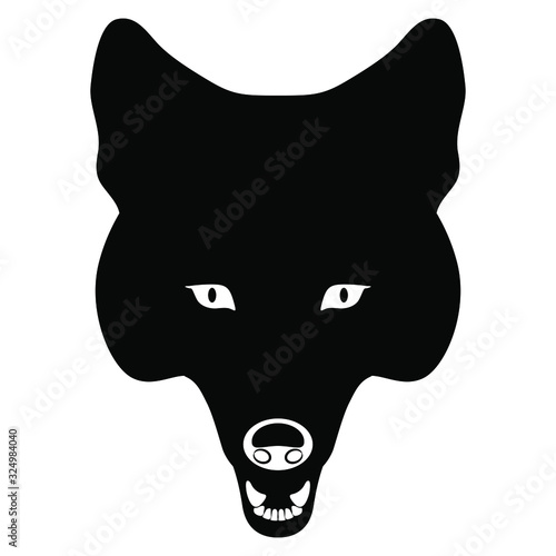 Isolated vector illustration. Stylized face of coyote. (Canis latrans). Native American wolf. Black and white silhouette.	