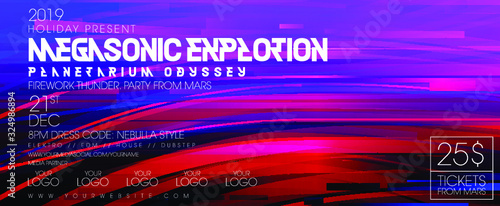 Party night poster template. Electro style concert disco club party event flyer invitation.