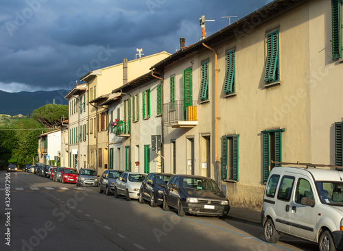 Italian houses. Traditional Italian facade with large windows. © Ranimiro