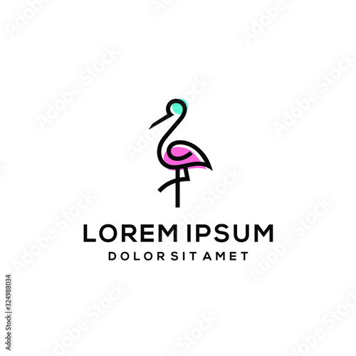 heron pelican stork vector logo lineart line outline monoline icon design stock flamingo or gulf bird coast beach illustration abstract