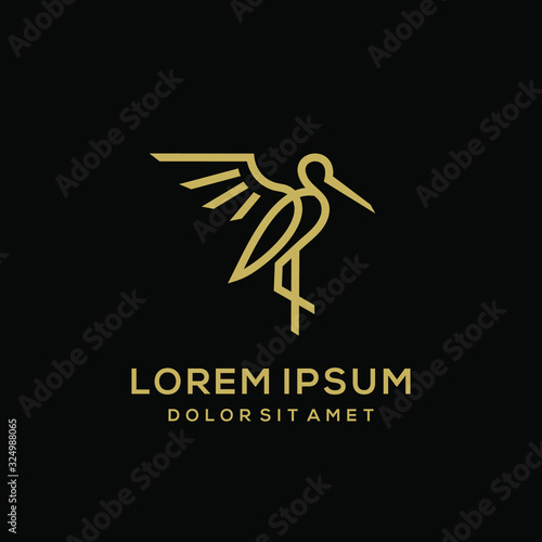 heron pelican stork vector logo lineart line outline monoline icon design stock flamingo or gulf bird coast beach illustration abstract