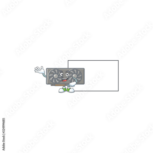 Cheerful gaming VGA card mascot style design with whiteboard