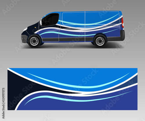 Van Wrap design template vector with wave shapes, decal, wrap, and sticker template vector