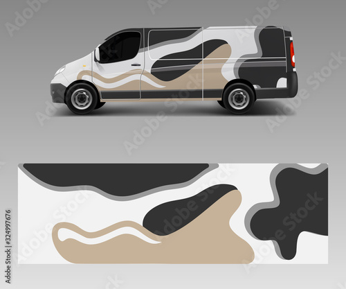 Graphic abstract wave designs for wrap vehicle, race car, branding car. Pick up truck and cargo van car wrap design vector.