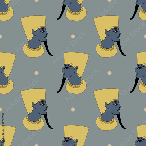 Seamless geometrical pattern with heads of ancient Egyptian pharaoh.