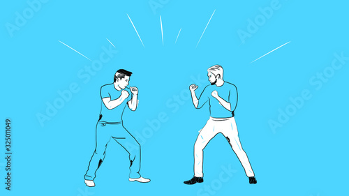 people standing in combat position about to fight against each other simple hand drawn design style minimal vector illustration