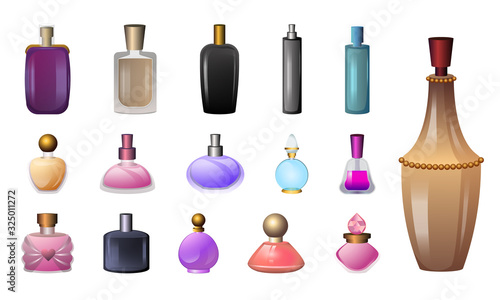Fragrance bottles icons set. Cartoon set of fragrance bottles vector icons for web design