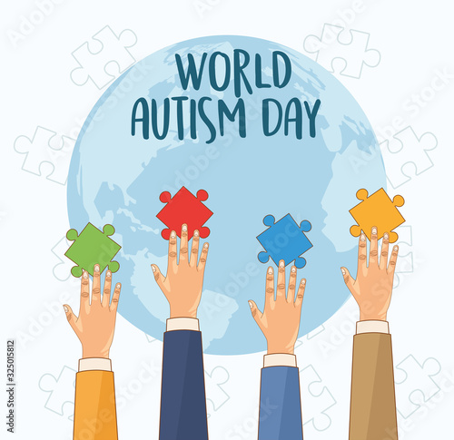 world autism day with hands playing puzzle