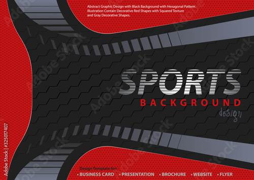 Abstract Red-Black Background in Sport Design Style with Decorative Shapes an...
