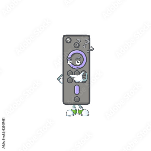Remote control TV cartoon mascot style in a confuse gesture