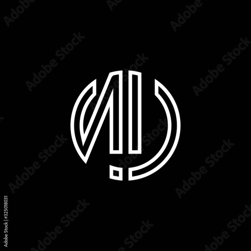 NU monogram logo circle ribbon style outline design template