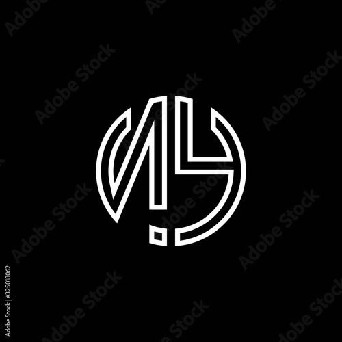 NY monogram logo circle ribbon style outline design template