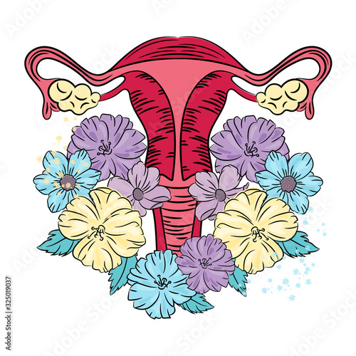 FEMALE REPRODUCTIVE Care Medicine Lifestyle Love Life Holiday Floral Print Vector Illustration