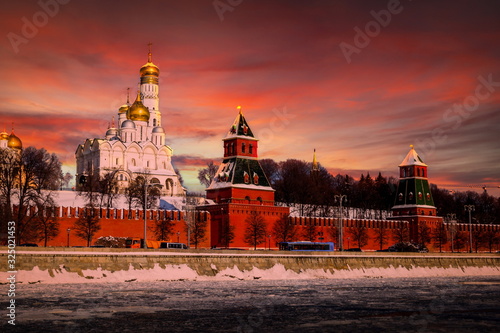 Kremlin and Ivan Great Bell Tower at winter in Moscow, Russia