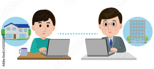 リモートワーク　会社　男性　イラスト