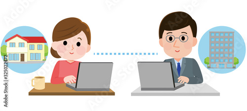 リモートワーク　会社　女性　イラスト