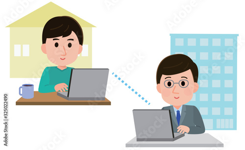 リモートワーク　男性　イラスト