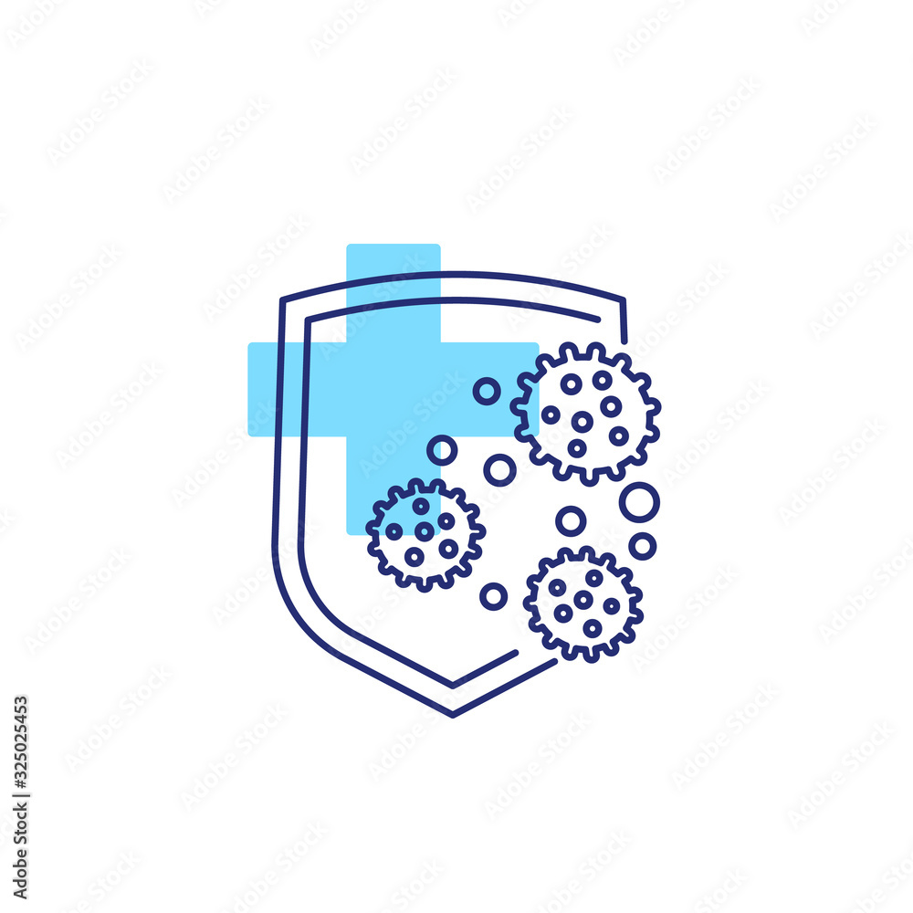antibacterial protection or antiviral drug line icon - obrazy, fototapety, plakaty 