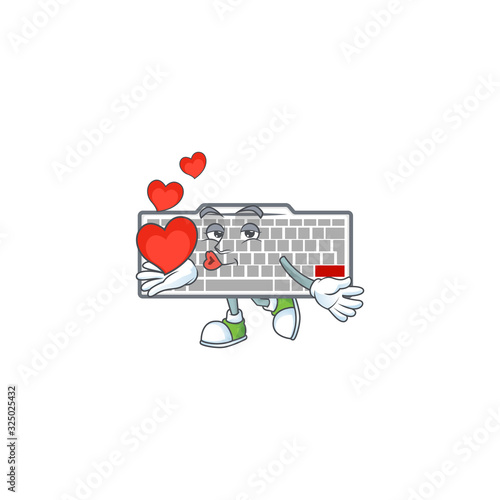 A sweetie white keyboard cartoon character holding a heart