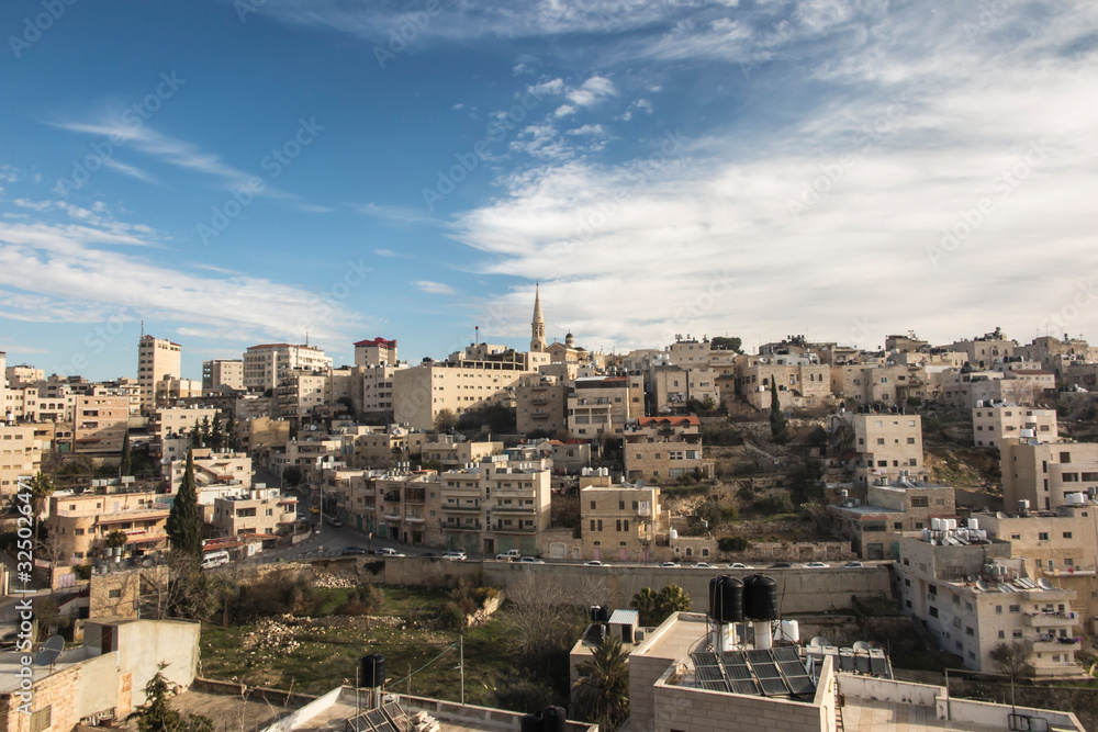 View of Bethlehem in the Palestinian Authority from the Hill of David