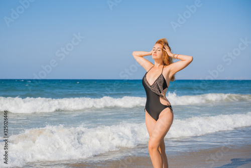Travelling time. Cute plus size nice woman at vacation, stylish casual style