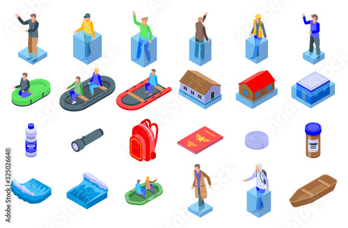 Flood icons set. Isometric set of flood vector icons for web design isolated on white background