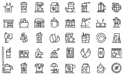Coffee shop icons set. Outline set of coffee shop vector icons for web design isolated on white background