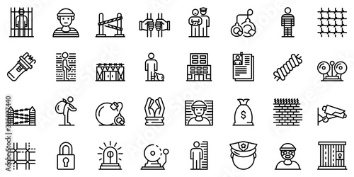 Prison icons set. Outline set of prison vector icons for web design isolated on white background