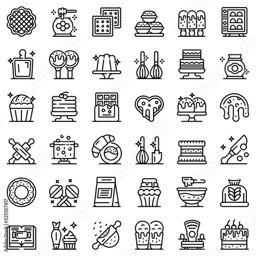 Confectioner icons set. Outline set of confectioner vector icons for web design isolated on white background