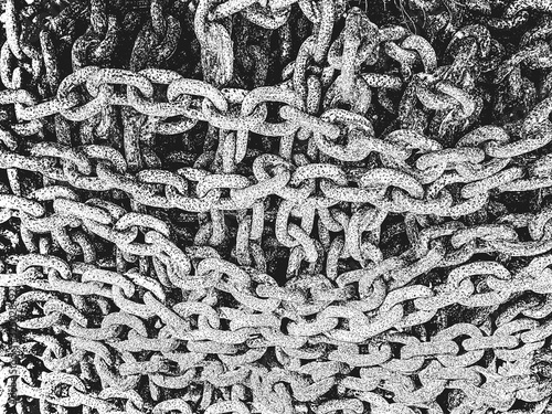 Distress old rusted peeled, scrathed vector texture with metal chain element. EPS8 illustration.