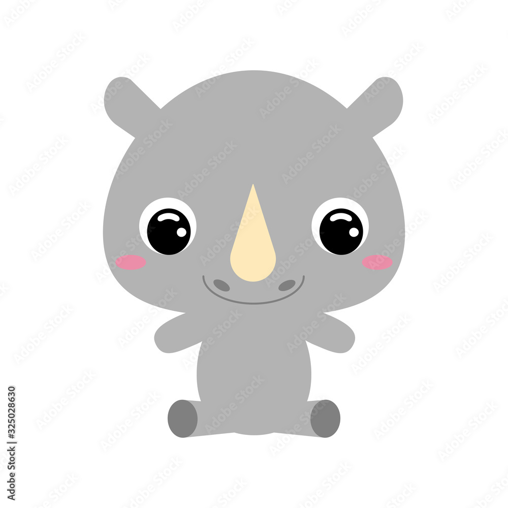 Naklejka premium Cute little sitting rhinoceros. African animal. Flat vector stock illustration