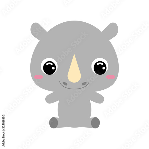 Cute little sitting rhinoceros. African animal. Flat vector stock illustration