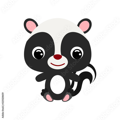 Cute little sitting skunk. Forest animal. Flat vector stock illustration