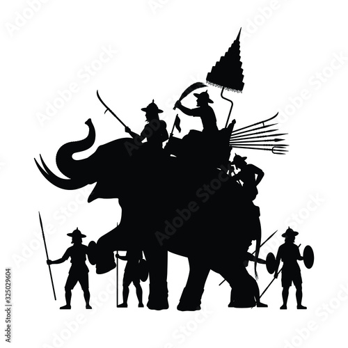 Ancient Siam elephant warrior silhouette vector