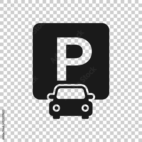 Car parking icon in flat style. Auto stand vector illustration on white isolated background. Roadsign business concept.