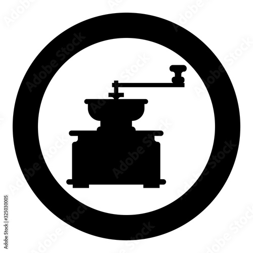Coffee grinder Mill manual manufacture classic vintage style icon in circle round black color vector illustration flat style image