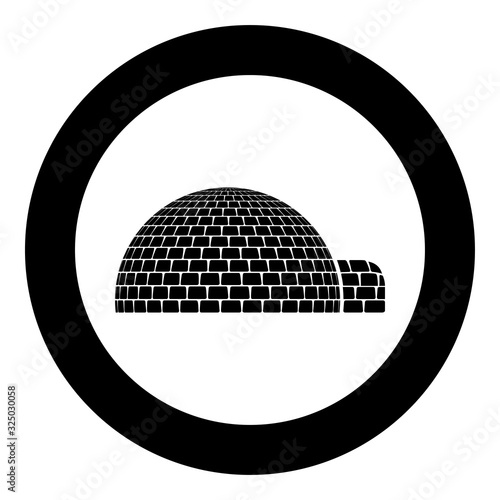 Igloo dwelling with icy cubes blocks Place when live inuits and eskimos Arctic home Dome shape icon in circle round black color vector illustration flat style image