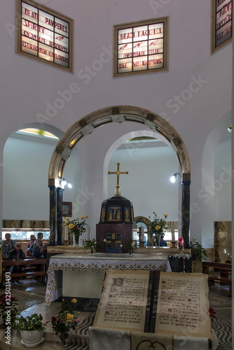 Mount of Beatitudes. Israel. January 27, 2020: Interior of the church on the Mount of Beatitudes in Israel, on the Sea of Galilee, photo