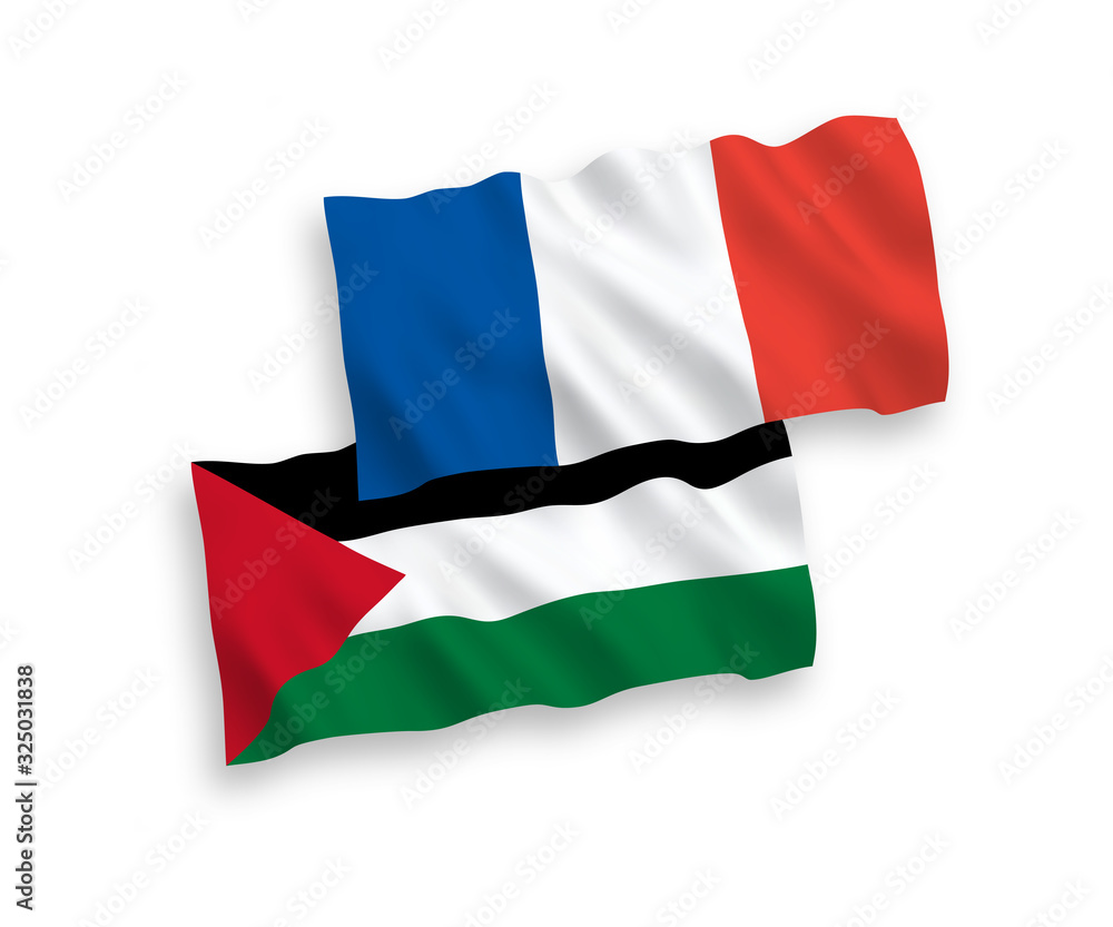 Flags of France and Palestine on a white background